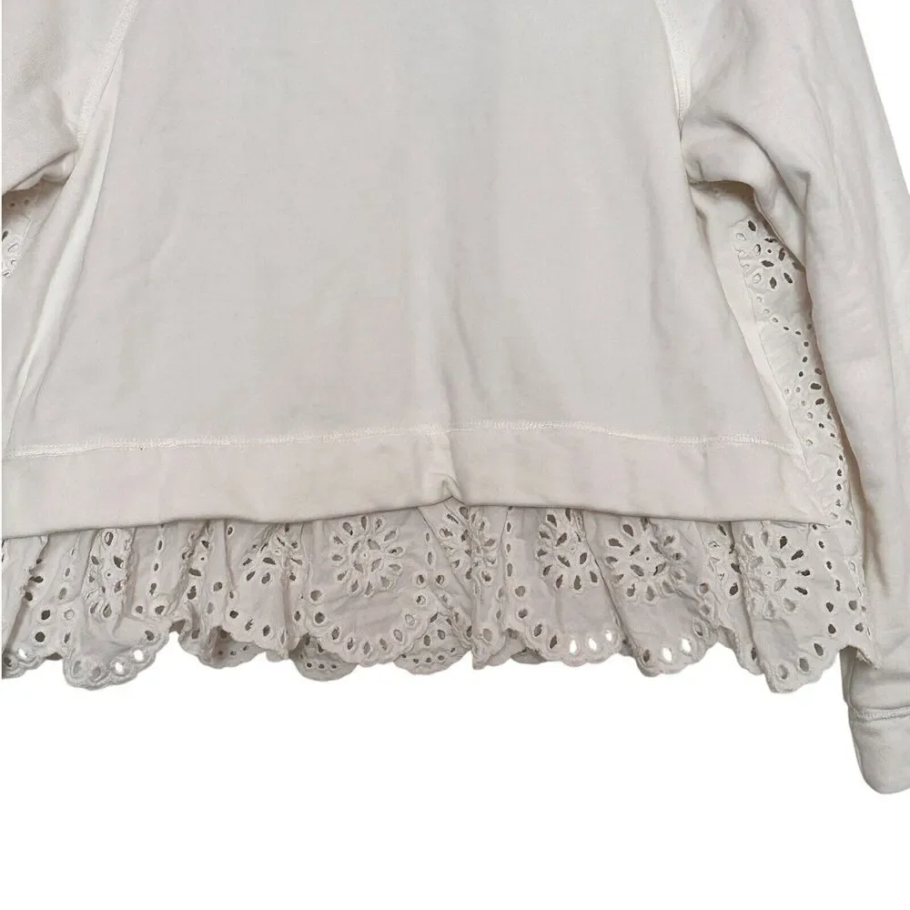 Sea New York XS Women's Crew Neck Eyelet Back Sweatshirt White Cotton
